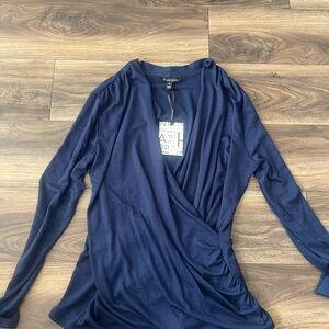 NWT 41 Hawthorn Stitch Fix Blue Navy Henri Surplice‎ Wrap Ruched Knit Top XXL